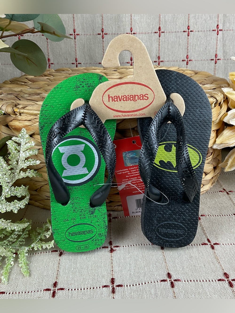 Havaianas DC Heroes Batman & Green Lantern Child Sz 10 Black & Green Flip Flops